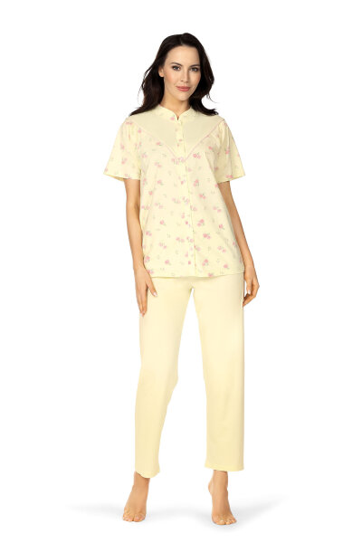 Comtessa Damen Schlafanzug kurzer Arm Knopfleiste Vanille Gr. 40